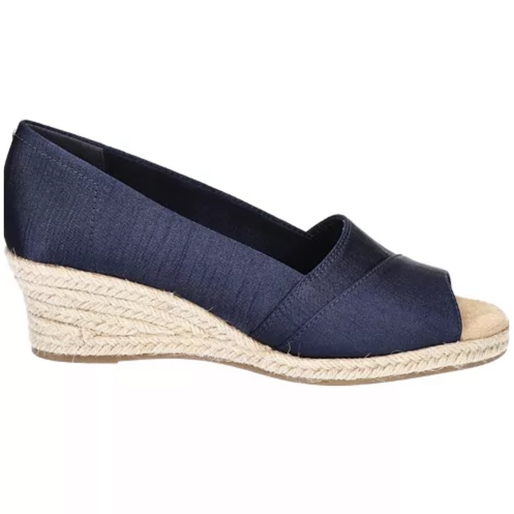 Women's Jasper Super Flex Espadrille Sandals Navy Peep Toe Wedge Espadrilles - Picture 2 of 9